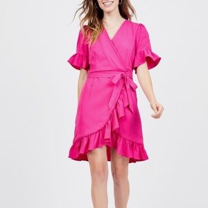 Hot Pink Ruffle Wrap Dress - Large